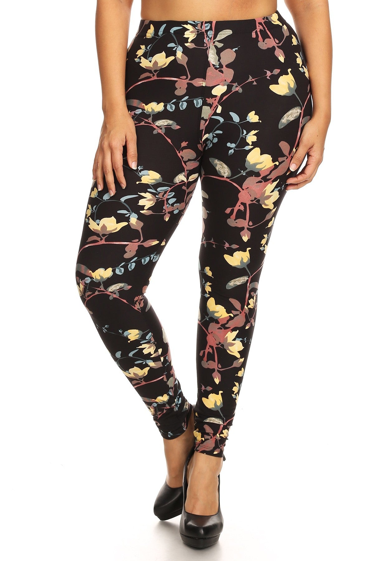 Plus Size Floral Print, Full Length Leggings In A Slim Fitting Style W –  Luxe Boutique LLC
