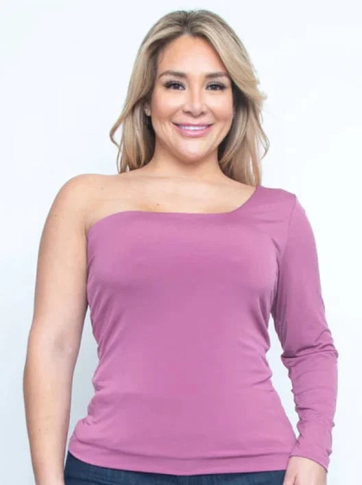 Plus Size Monoshoulder Long Sleeve Top