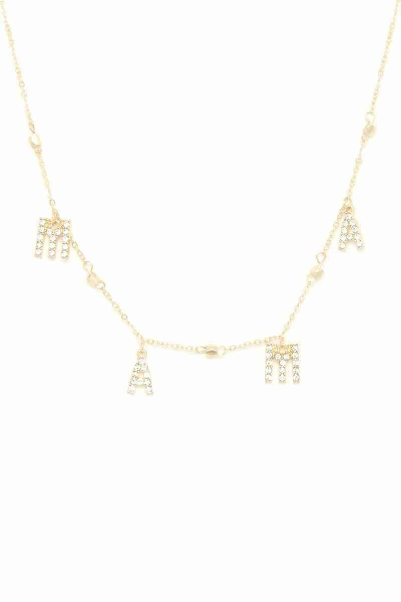Mama Rhinestone Dangle Necklace