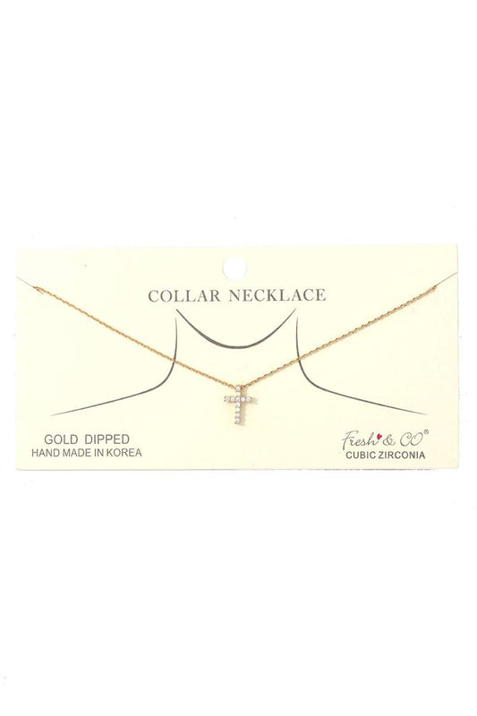 Dainty Rhinestone Cross Charm Collar Necklace