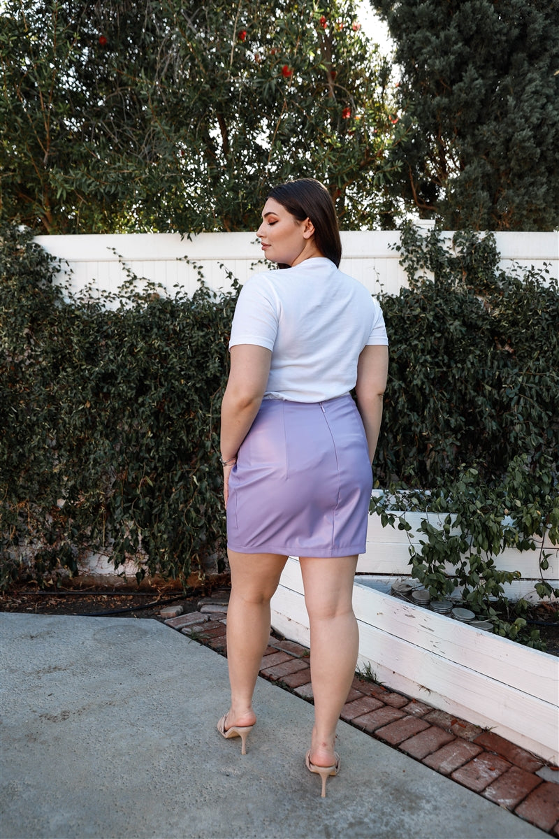 Plus Lavender Faux Leather High Waist Mini Skirt