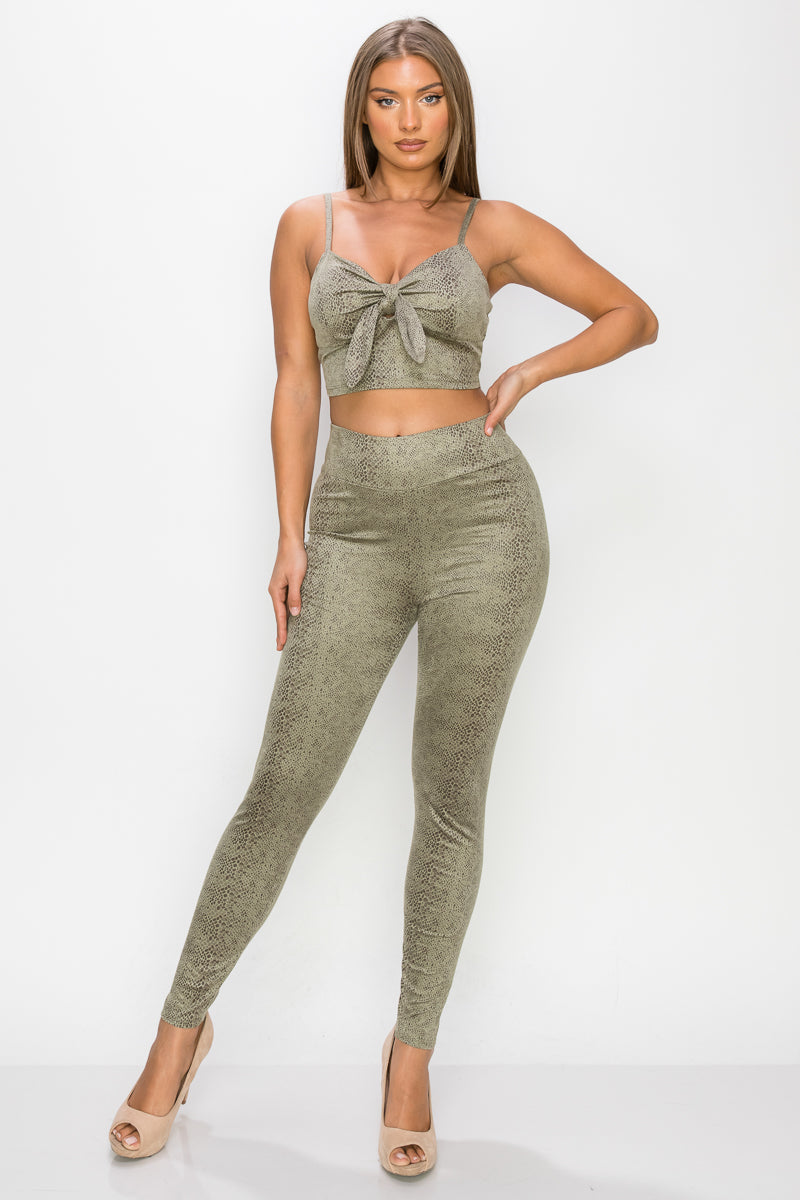 Embossed Snake Print Top And Leggings Set