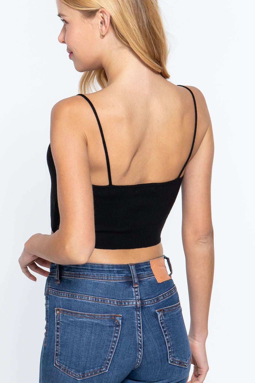 Front Ruched Detail Sweater Knit Crop Cami Top