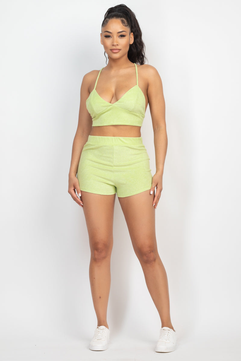 Terry Towel Bralette Top & Mini Shorts Set