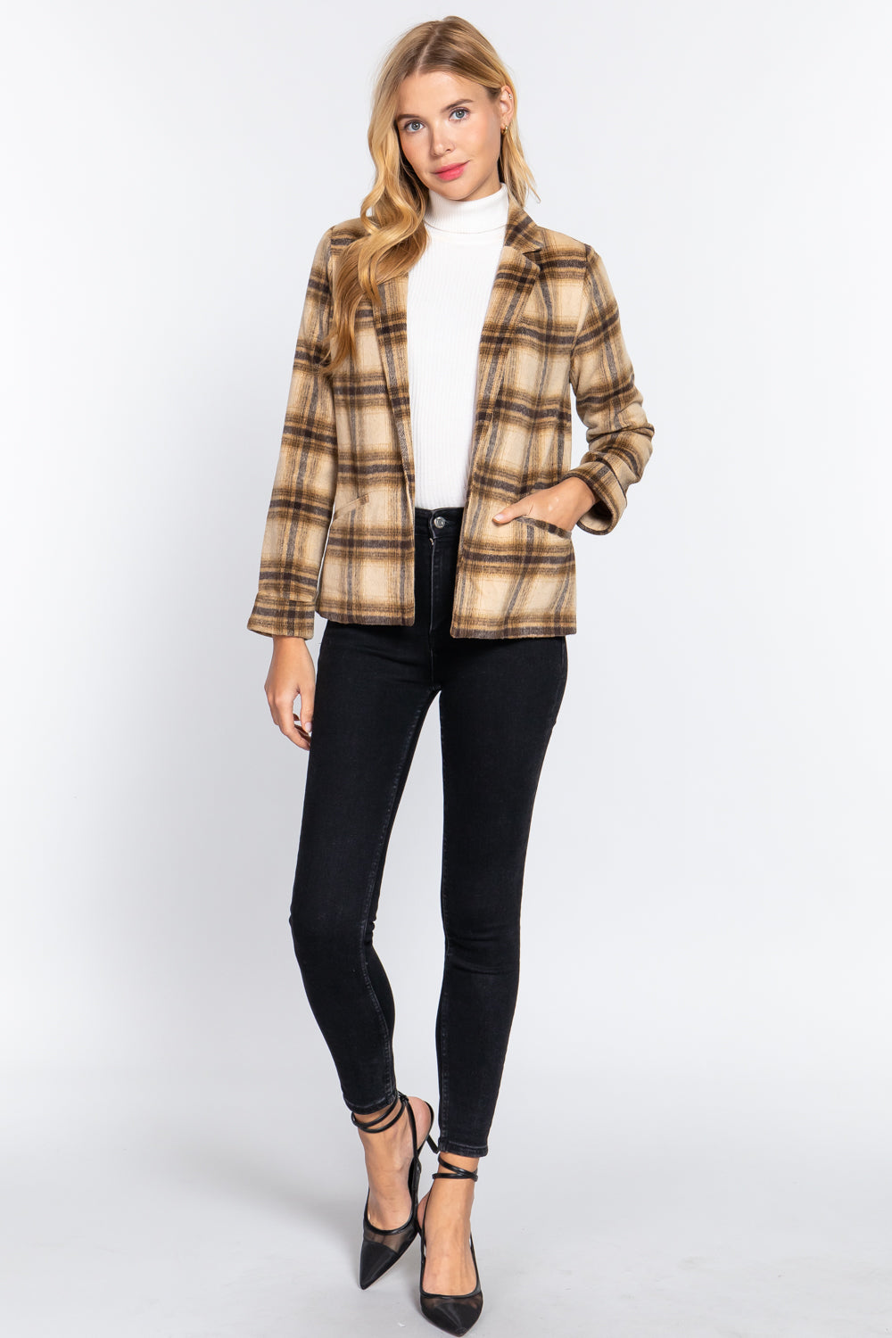 Notched Collar Plaid Jacket