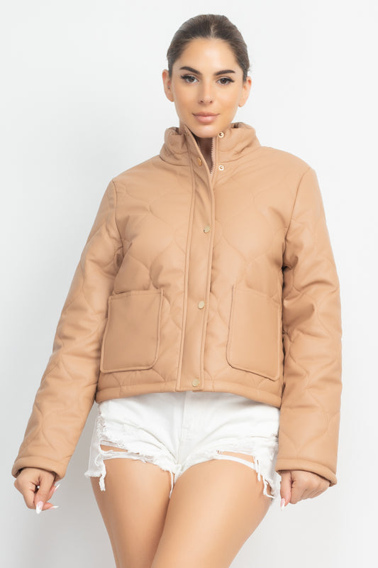 Mock Neck Quilted Jacket