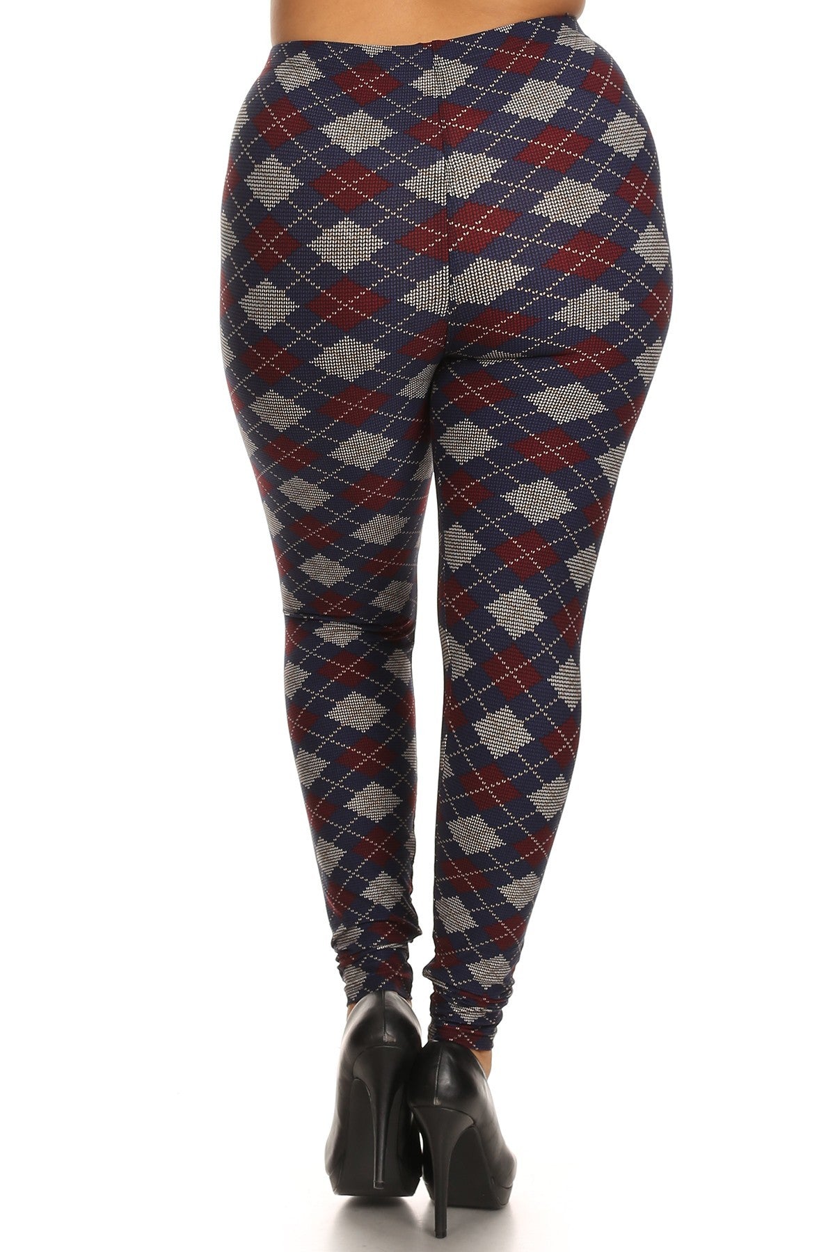 Plus Size Plaid Graphic Printed Knit Legging With Elastic Waist Detail