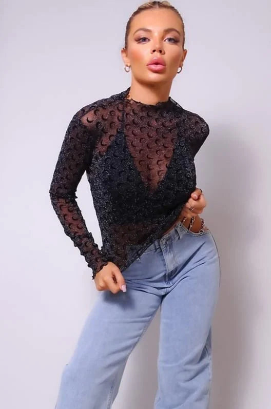 Moon Velvet Glitter Mesh Top